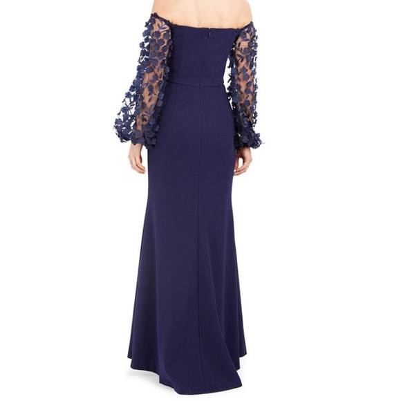 NWOT Eliza J 3 D Floral Sleeve Scuba Crepe Gown Navy Size 18 - Picture 8 of 13